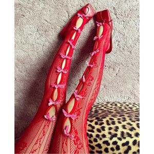 No Dress Red Bowknot Fishnet Tights - SSENSE Exclusive ❤️🎀